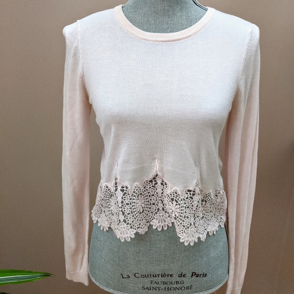 Pink long sleeve shirt with lace trim detail – H&M - Picture 1 of 6